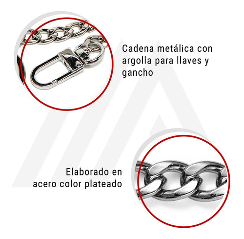 Imagen 8 de 10 de Cadena Llavero De Metal Para Llaves O Billeteras Color Plata