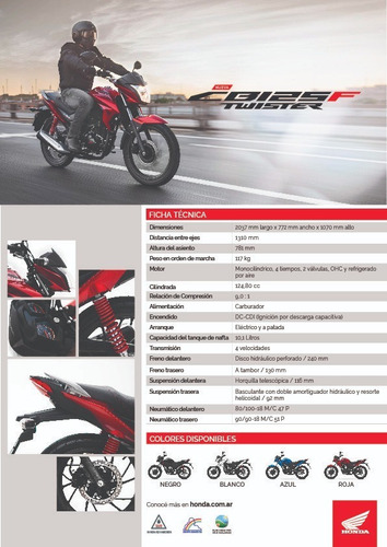 Honda Twister 125 F Precio + Cuotas Retira Ya Fcia Motopier