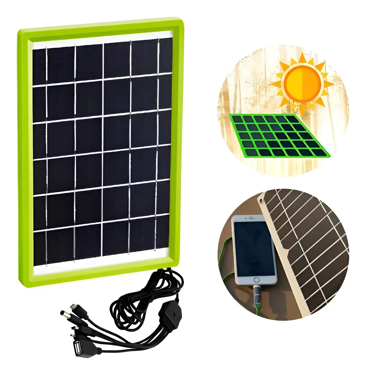 Painel Solar Portátil Carregador Usb Celular Tablet 6w 6v Preto