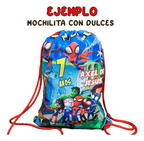Dulcero Mochilita Bolsita Spidey Gwen Spider Recuerdo 100 Pz Verde Modelo 4 Spidey Morralito