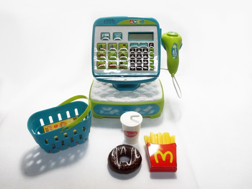 Caja Registradora Con Cestita De Compras Y Comida Rápida.