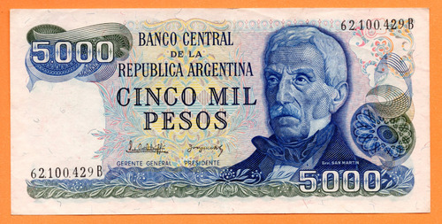 Billete 5000 Pesos Ley, Bottero 2476, Año 1982 Exc 