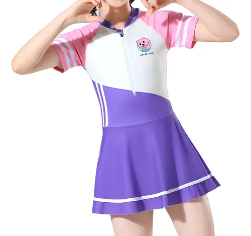 Vestido De Baño Falda Niña Deportivo Con Short Cremallera