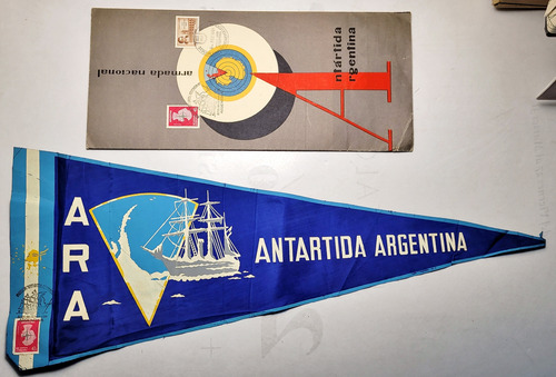 Mapa Y Banderín De La Armada Arg. Tratado Antártico. 1961. (Usado)
