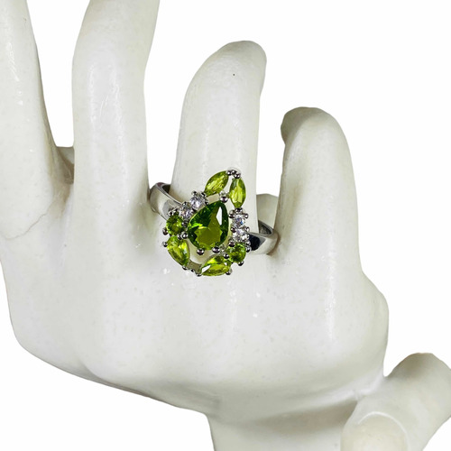 Anillo Compromiso Peridoto Natural Bañado En Oro Blanco N19