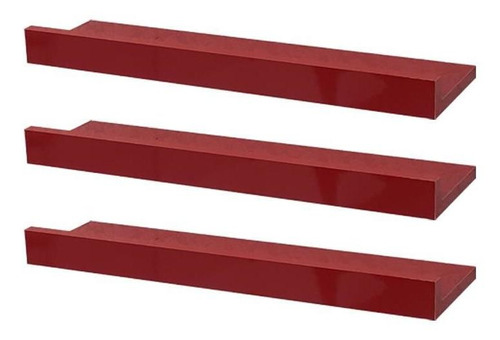 Kit 3 Prateleiras Porta Quadros 80 X 10cm Vermelha