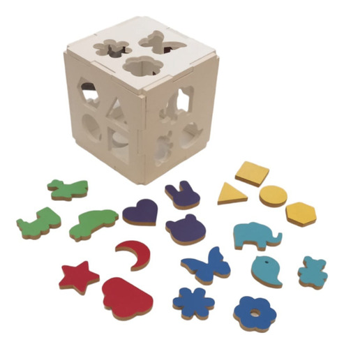 Cubo Encastre Figuras Didactico Juguete Madera 19 Piezas  