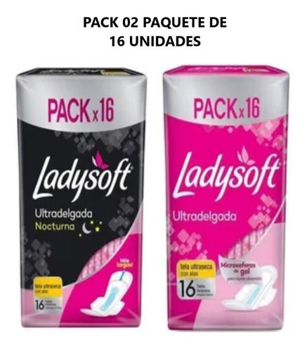 Pack 2 Toalla Femenina Ladysoft Dia/noche Ultradelgada