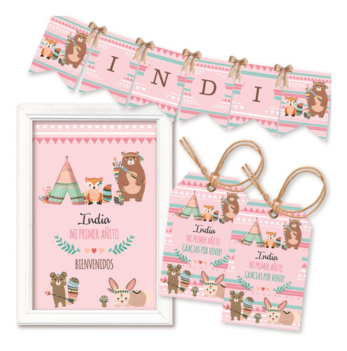 Mini Kit Imprimible Animales Del Bosque Rosa Tribales Candy 