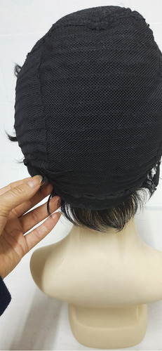 Peruca Curta Corte Moderno Pixie Cabelo 100% Humano Tamanho Da Base M Tonalidade Castanho Escuro