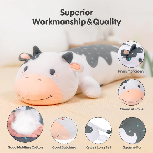 Almohada Peluche Kawaii Vaca Lechera 89 Cm Para Niños Color