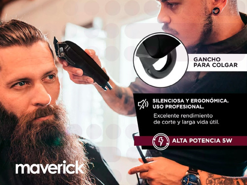 Imagen 3 de 10 de Maquina Cortar Pelo Profesional Peluqueria Maverick + Kit