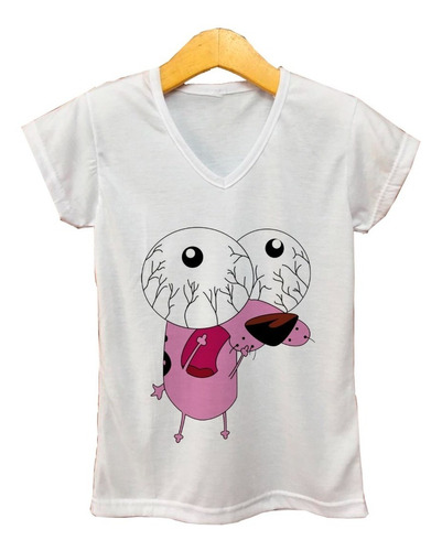 Remera Mujer Escote V  Coraje, El Perro Cobarde Scary