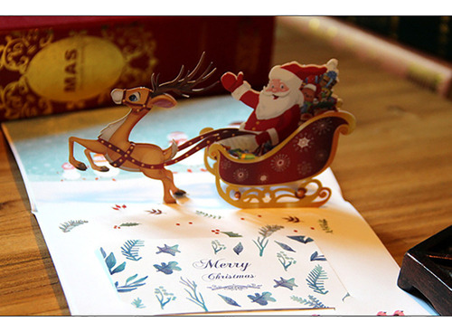Tarjeta Up Santa Claus Christmas Deer Holiday Merry Christma