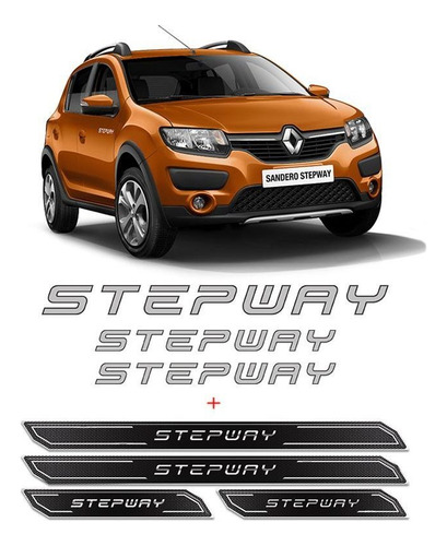 Kit Adesivos Sandero Stepway 2015 Prata + Soleira Da Porta