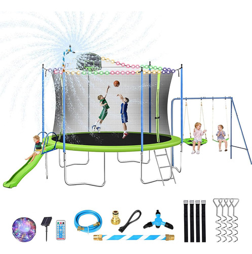 12 14ft Trampoline With Slide And Swings, Astm Approved Larg