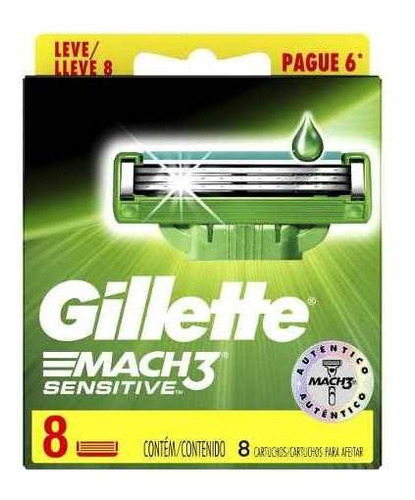 Gillette Cartuchos Repuesto De Afeitar Mach3 Sensitive 8 Un