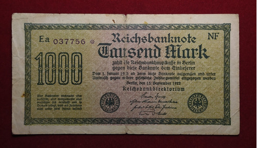 Billete 1000 Marcos Alemania 1922 Pick 75 D.2.nf Kreuzblüten