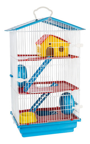 Gaiola Hamster 3 Andares Teto Plástico Conforto Jel Plast Cor Azul