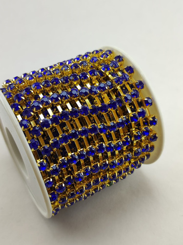 Strass Ss18 Acrílico Base Oro Color Azul X 10 Yardas 