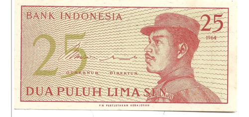 Liquido Billete De Indonesia.  25 Sen 1964 Unc