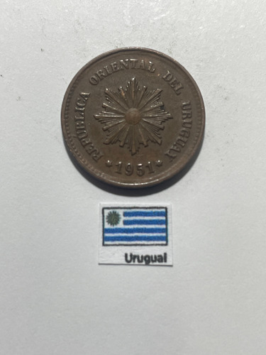 Moeda 2 Centésimos 1951, Ur 71 Uruguai (Usado)
