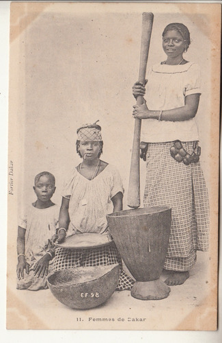 Antigua Postal Etnica Mujeres Y Niño Nativos Dakar Africa 