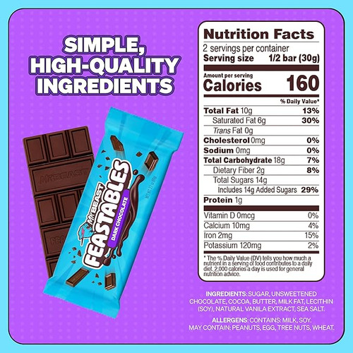 Barrita Mr. Beast Chocolate Negro Feastables 60g