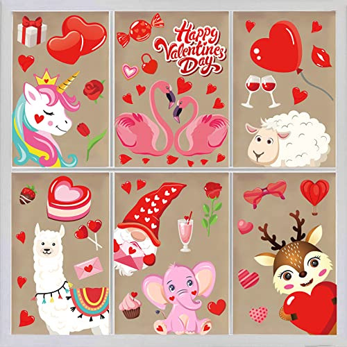 9 Sheets Valentine's Day Window Clings Stickers Double-...