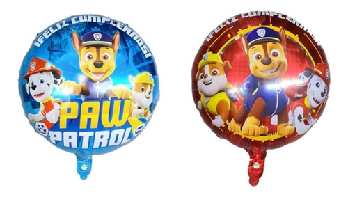 2 Globos Paw Patrol Feliz Cumpleaños