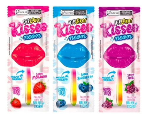 Dip Loko Kisses + Neon 30 Unidades De 10g Brilha No Escuro