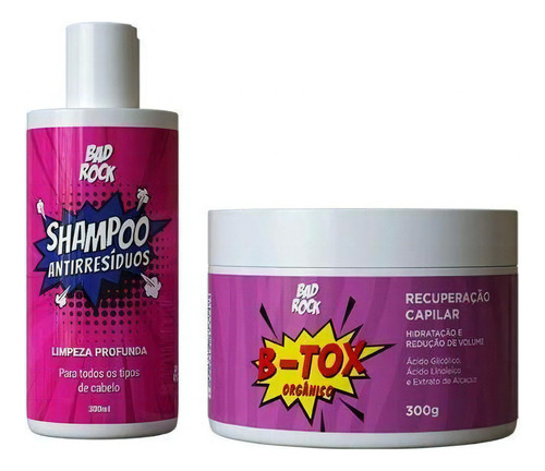 Kit B-tox Orgânico 300g + Shampoo Antirresíduos Bad Rock