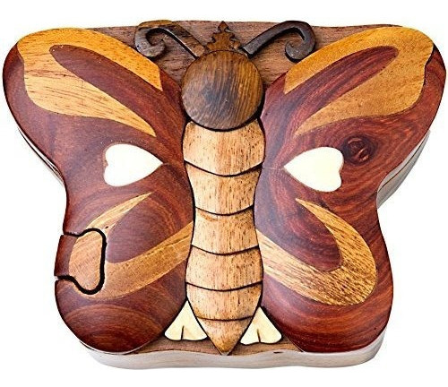 Mariposa Hecha A Mano Caja De Madera Tallada Intarsia Rompec