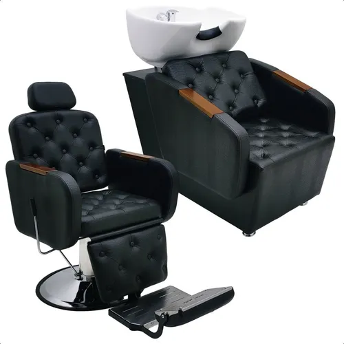 comprar Kit 1 Cadeira Barbeiro + 1 Lavatório Cuba Porcelana