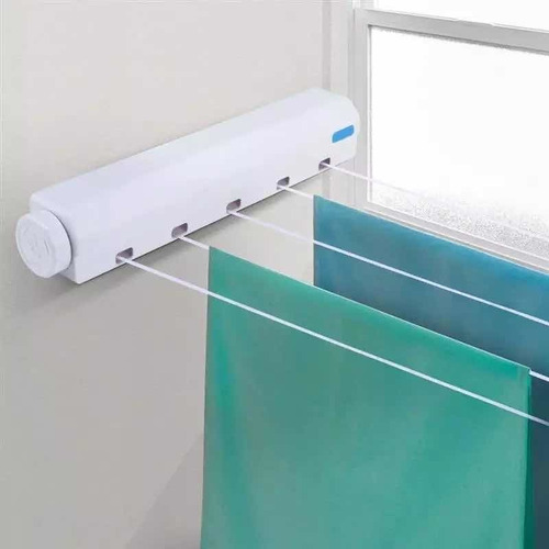 Imagen 4 de 9 de Tendedero Ropa Retráctil Colgador Pared 5 Líneas Extensibles