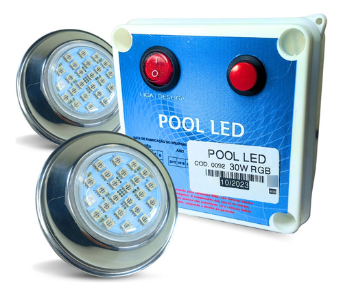 Kit Iluminação Piscina 2 Leds 5w Inox + Central Comando