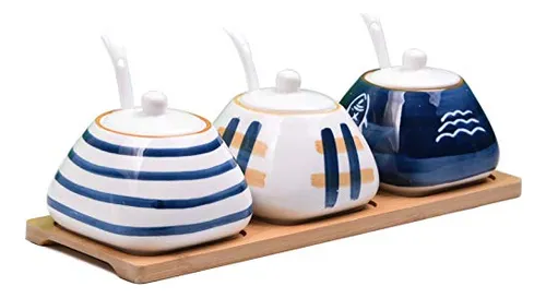 Recipiente De Porcelana Para Condimentos Y Especias Con Jueg