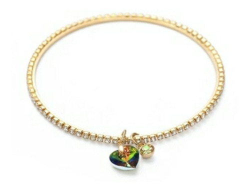 Pulsera Oro 18k Lam Corazon Cristal Tornasol