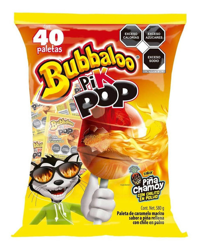 Paletas Bubbaloo Pi-k Pop Piña 40 Piezas 580g