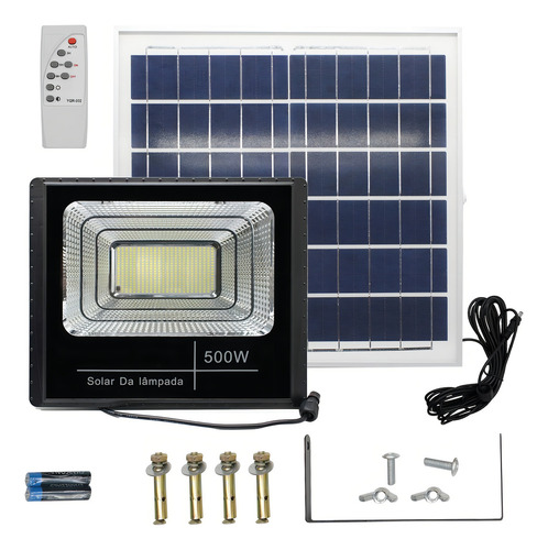 Refletor Solar Led Holofote 500w Carcaça Preto Luz Branco-frio