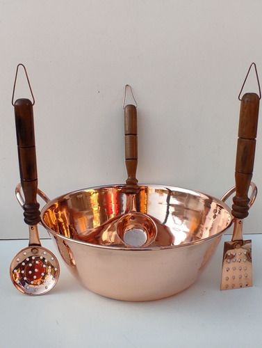 Imagen 2 de 9 de Paila De Cobre Ideal Para Freir 5 Litros +.3 Utencilios
