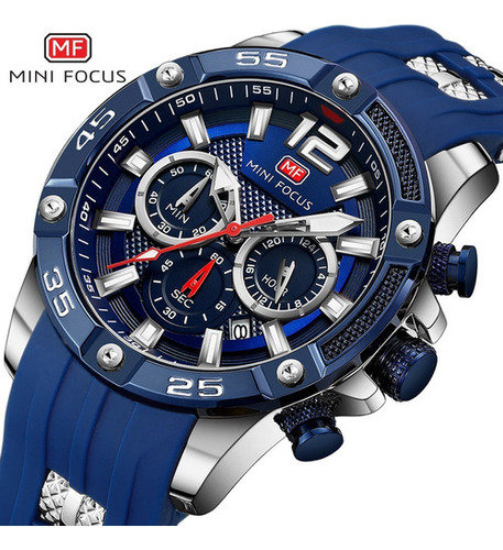 Relógio Mini Focus Quartz Fashion Casual Esportivo Masculino Cor Do Bisel Azul