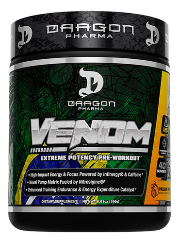 Suplemento en polvo Dragon Pharma  Venom aminoácidos/termogênico sabor fruta de la pasión en pote de 164g 40 un