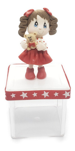 Estuche Caja De Acrilico 6cm Muñeca Vestido Rojo Navidad N12