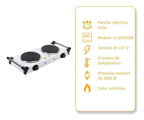 Parrilla Eléctrica 2 Quemadores De Disco Con Asa