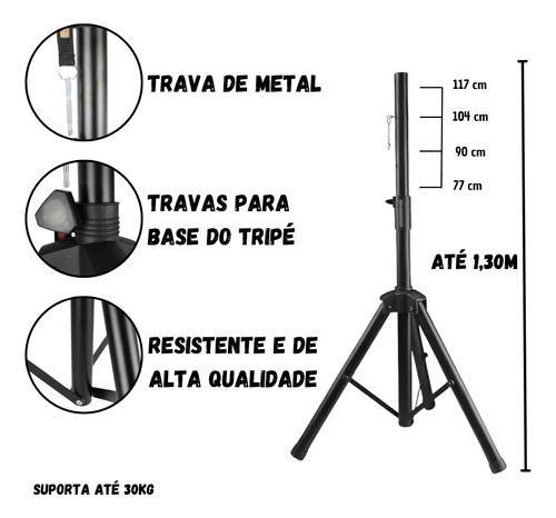 Kit Caixa De Som Amplificada Ativa + Microfone Sem Fio Tripé
