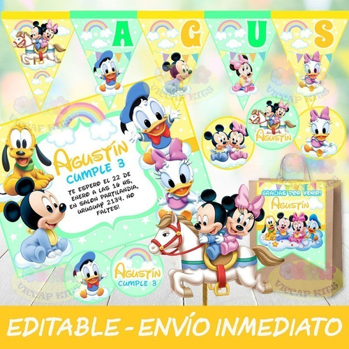 Kit Imprimible Mickey Y Amigos Bebes Cumples Candy Editable