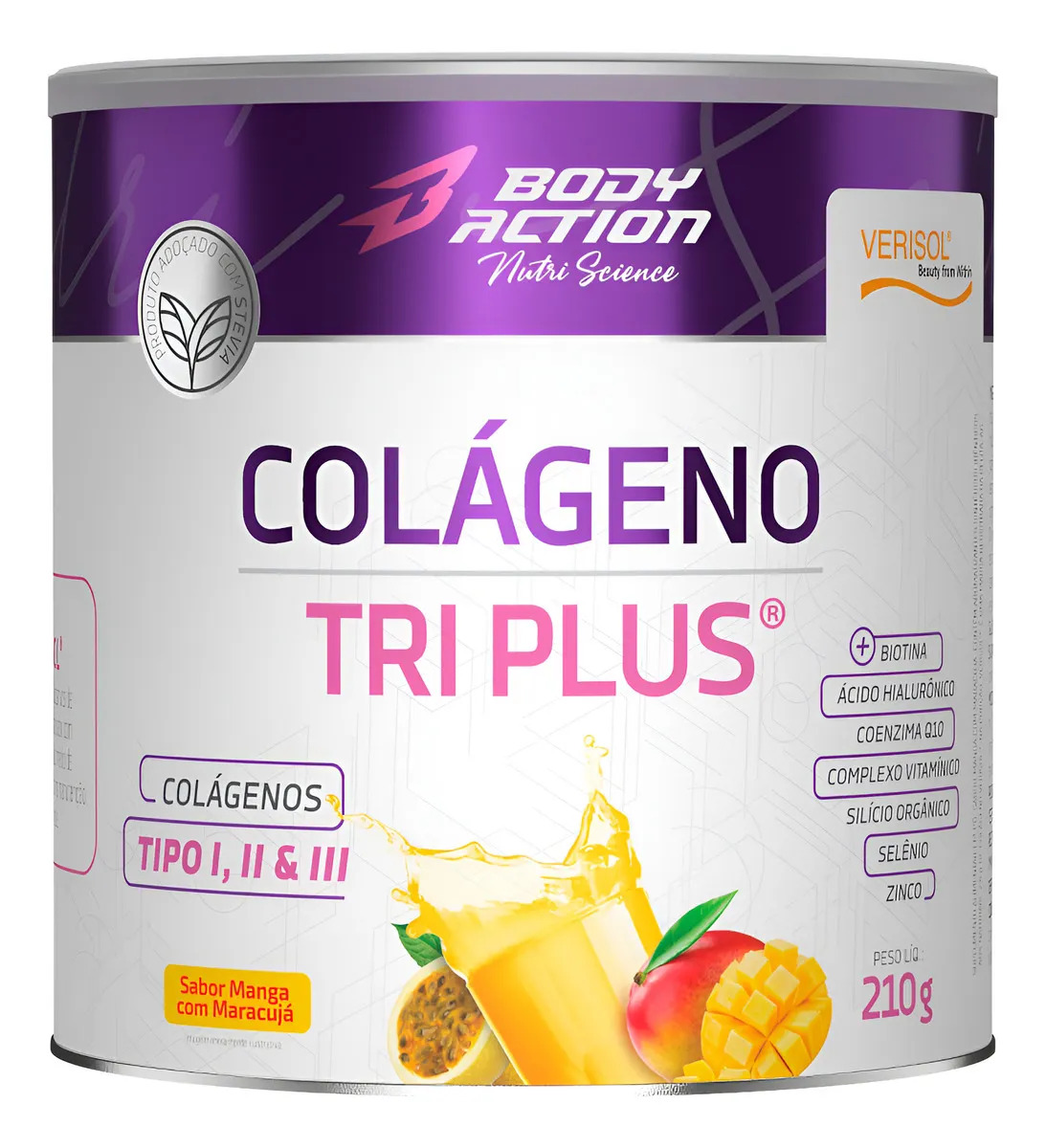 Colágeno Bodyaction Nutri Science em pó sabor Manga com maracujá x 210g