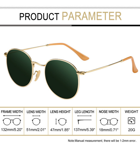 Gafas de Sol Polarizadas Joopin M3447 Redondas Doradas con Lente Verde Oscuro UV400