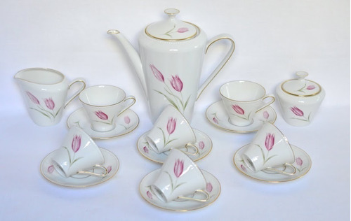 Juego Para Cafe P T Tirschenreuth Bavaria Tulips Oro C1960